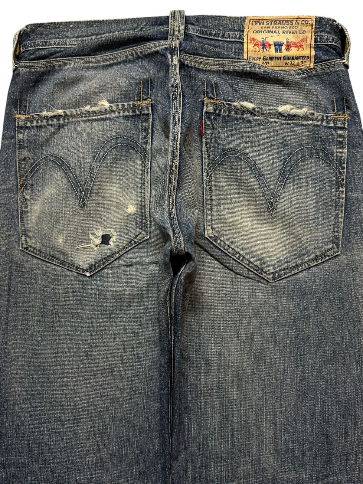 Levi's Vintage Y2K Levis 503 Faded Wash Distress Wide Leg Baggy Size US 32 / EU 48 - 4 Thumbnail
