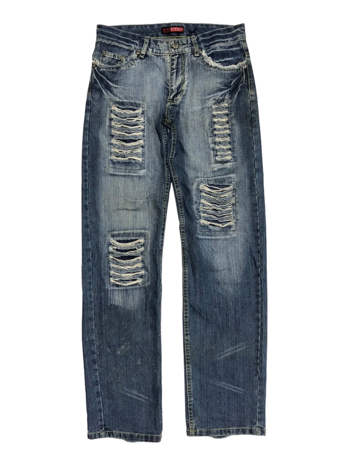 image of Hysteric Glamour x If Six Was Nine 25 Energy Distressed Skull Jeans in Blue Wash (Size 32)