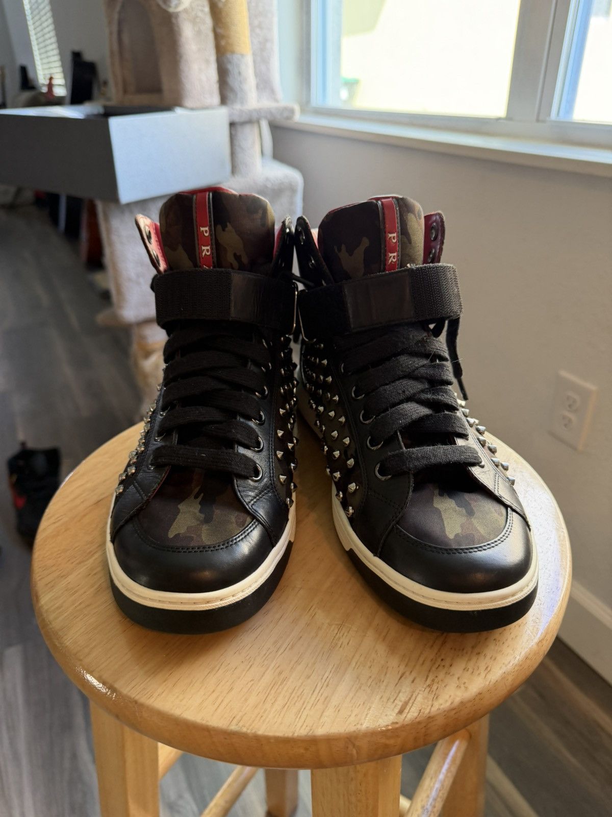 Prada Prada Sport Camo Leather Camo studded lace up high top Size US 8.5 / EU 41-42 - 5 Thumbnail