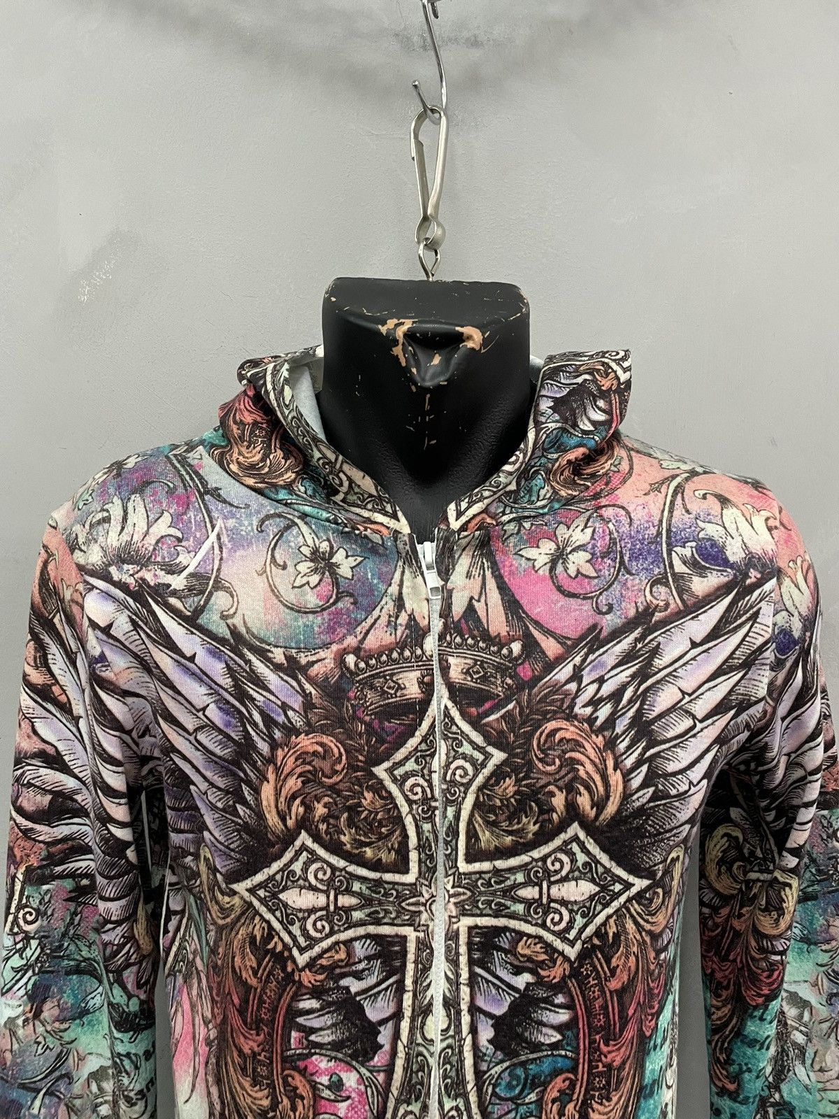 Hysteric Glamour Affliction style gothic cross print colorful Y2K zip hoodie Size US S / EU 44-46 / 1 - 2 Thumbnail