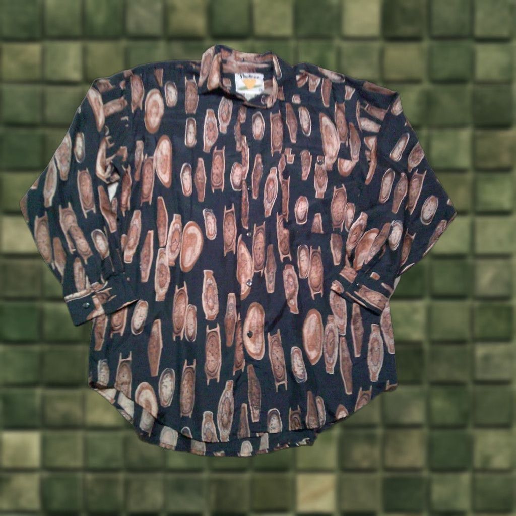 Vintage VINTAGE Protest Silk Button Up Shirt Mens Medium Brown Watches AOP 90s Abstract Shirt Size US M / EU 48-50 / 2 - 1 Thumbnail