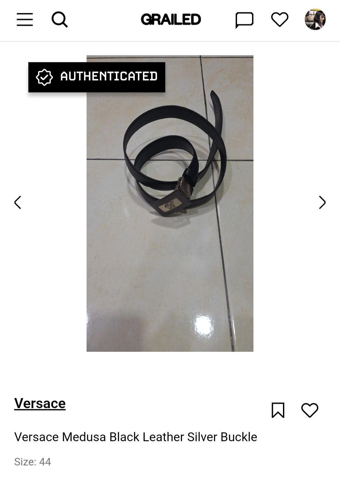 Versace Versace Medusa Black Leather Silver Buckle Size 44 - 8 Thumbnail
