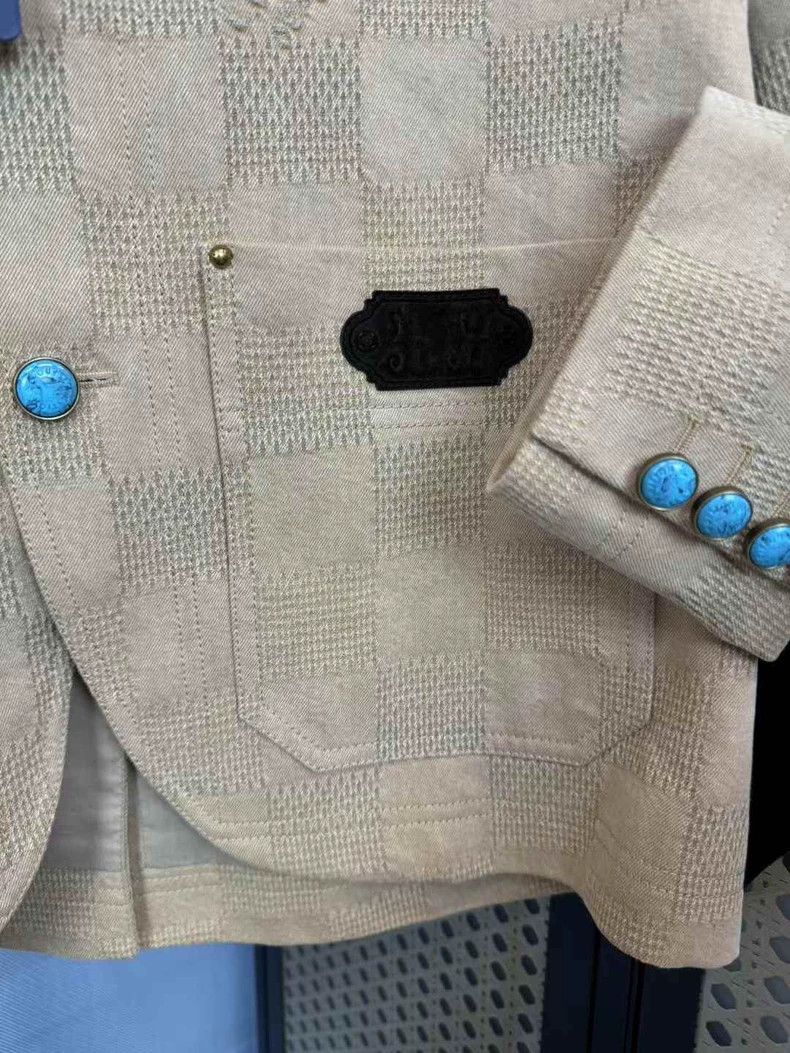 Louis Vuitton Louis Vuitton Khaki checkerboard turquoise jacket Size US XL / EU 56 / 4 - 3 Thumbnail