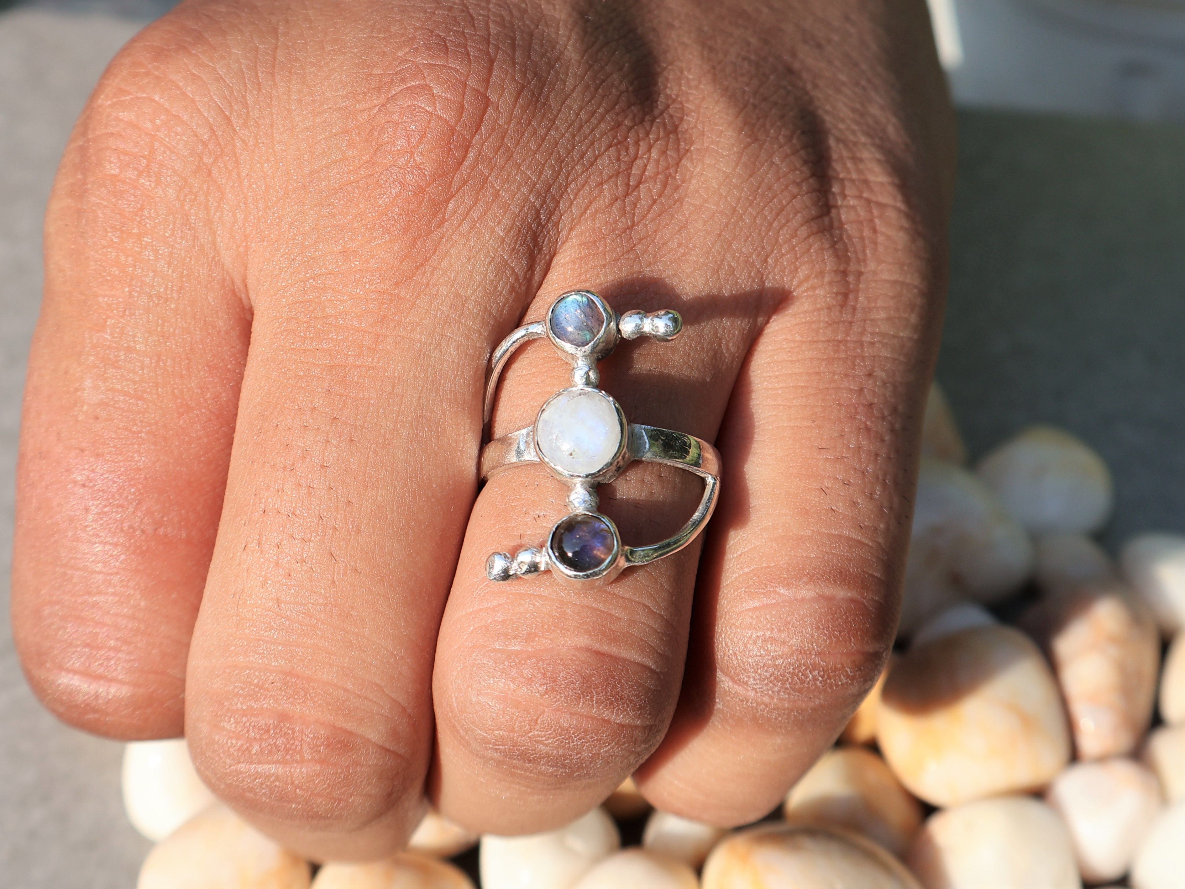Handmade Moonstone Labradorite Ring, Sterling Silver Handmade Ring, Size ONE SIZE - 1 Thumbnail