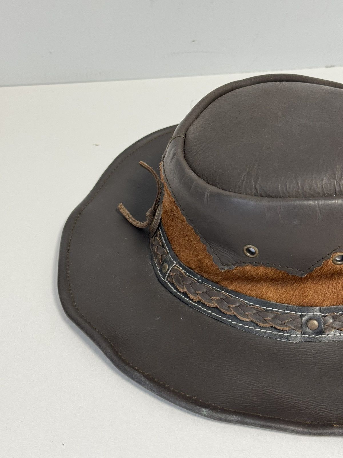 Other Kanga-Rou Brown Leather Outback Hat Vintage Australian Style Size ONE SIZE - 6 Thumbnail