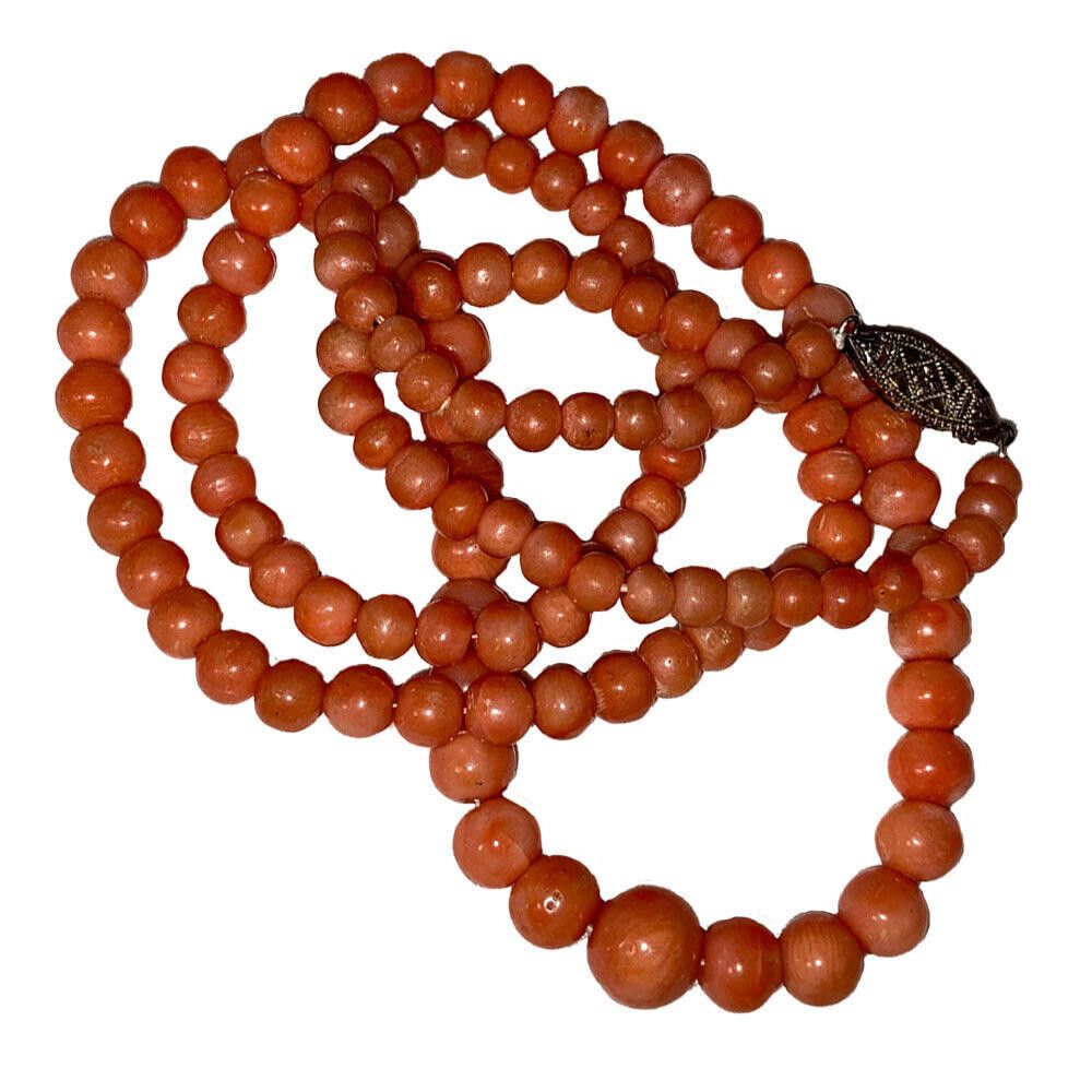 Designer Victorian 14 KT Gold Graduated Round Red Coral Bead Necklace Size ONE SIZE - 3 Thumbnail