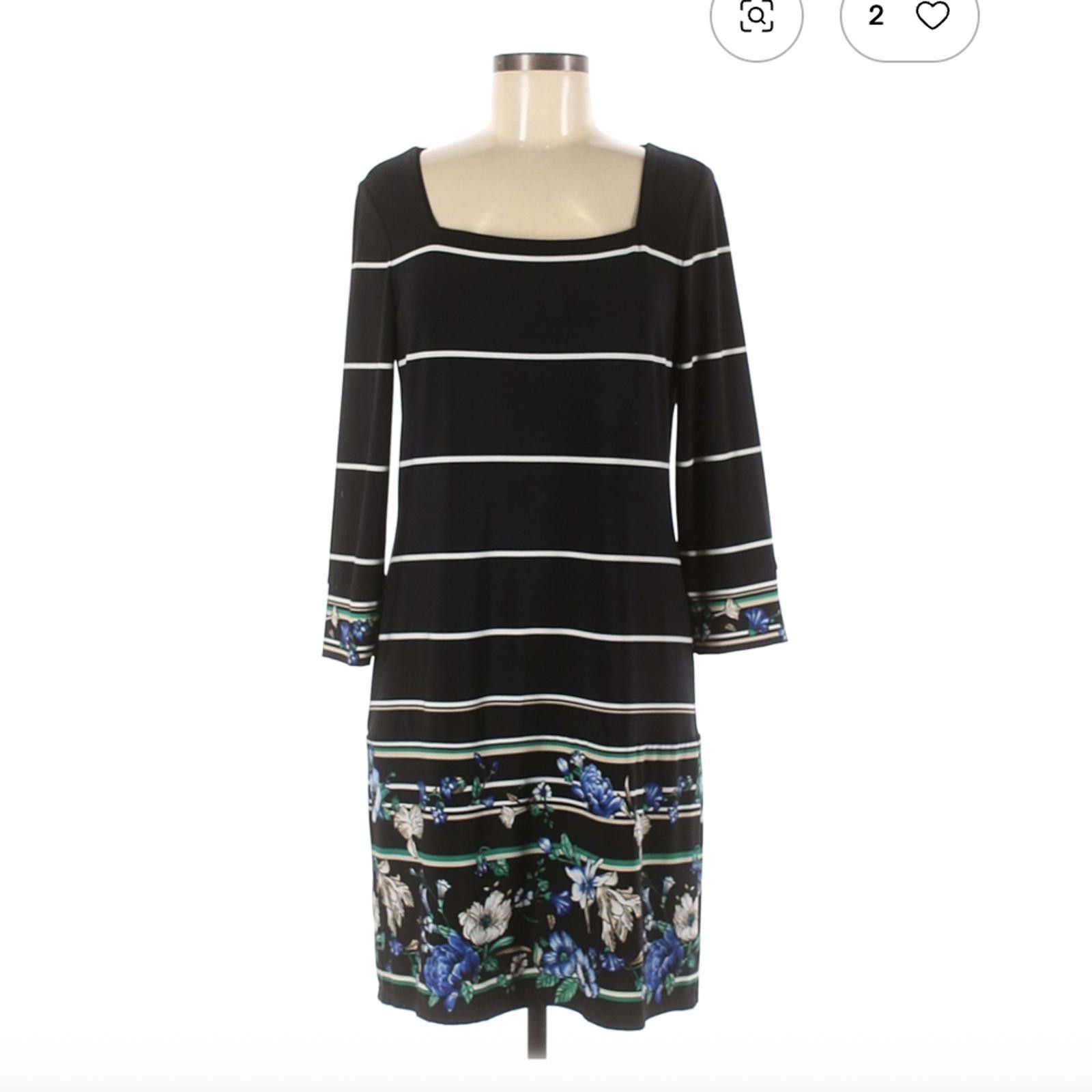 Other White House Black Market Black Floral & Stripe Dress Med Size M / US 6-8 / IT 42-44 - 1 Thumbnail
