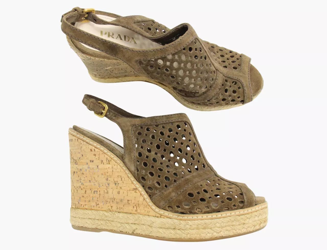 Prada PRADA Women EU 40 Wedge Platform Leather Espandrille Sandals Size US 10 / IT 40 - 2 Thumbnail