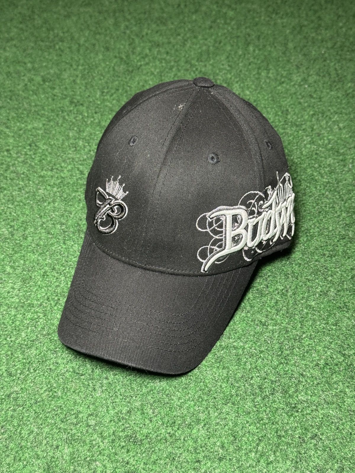 Budweiser Y2K Budweiser Bud Black Grunge Punk S/M Stretch Fit Cap Hat Size ONE SIZE - 1 Thumbnail