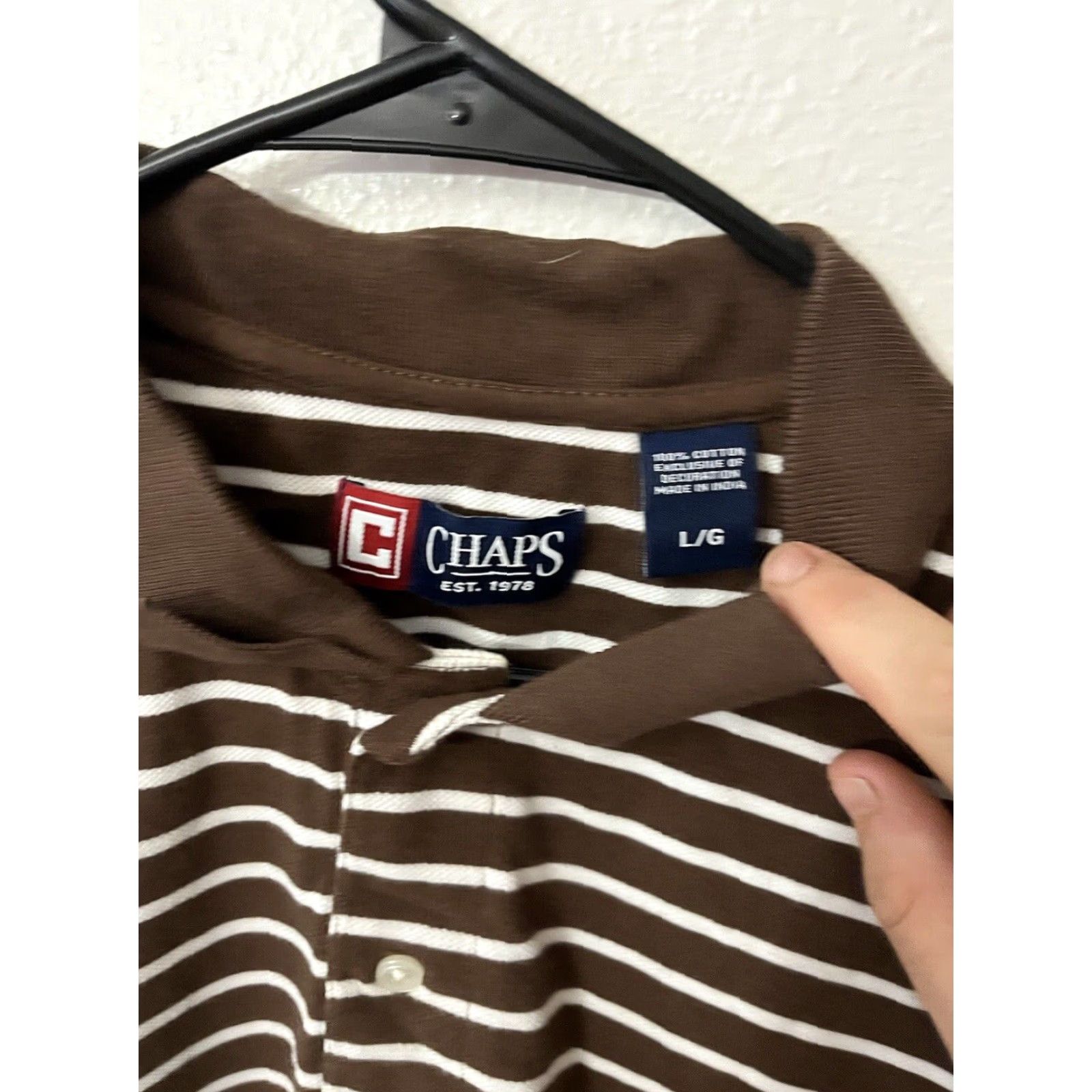 Chaps Chaps Polo Shirt Mens Large Brown Striped Short Sleeve Casual Cotton Golf Size US L / EU 52-54 / 3 - 4 Thumbnail