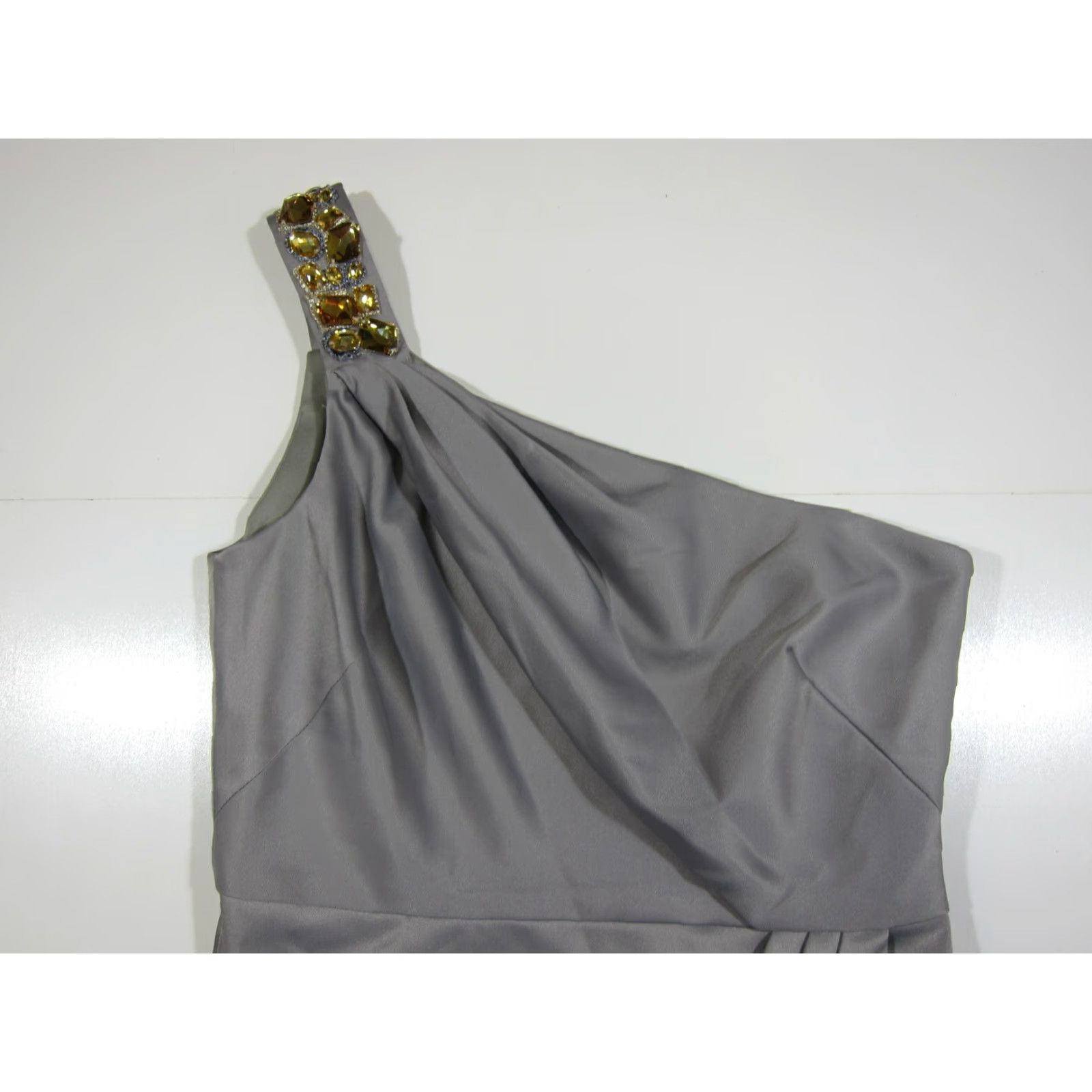 Vintage NWT Jones Wear Grey Satin Gold Jewel Beaded One Shoulder Cocktail Dress Size 6 Size M / US 6-8 / IT 42-44 - 4 Thumbnail