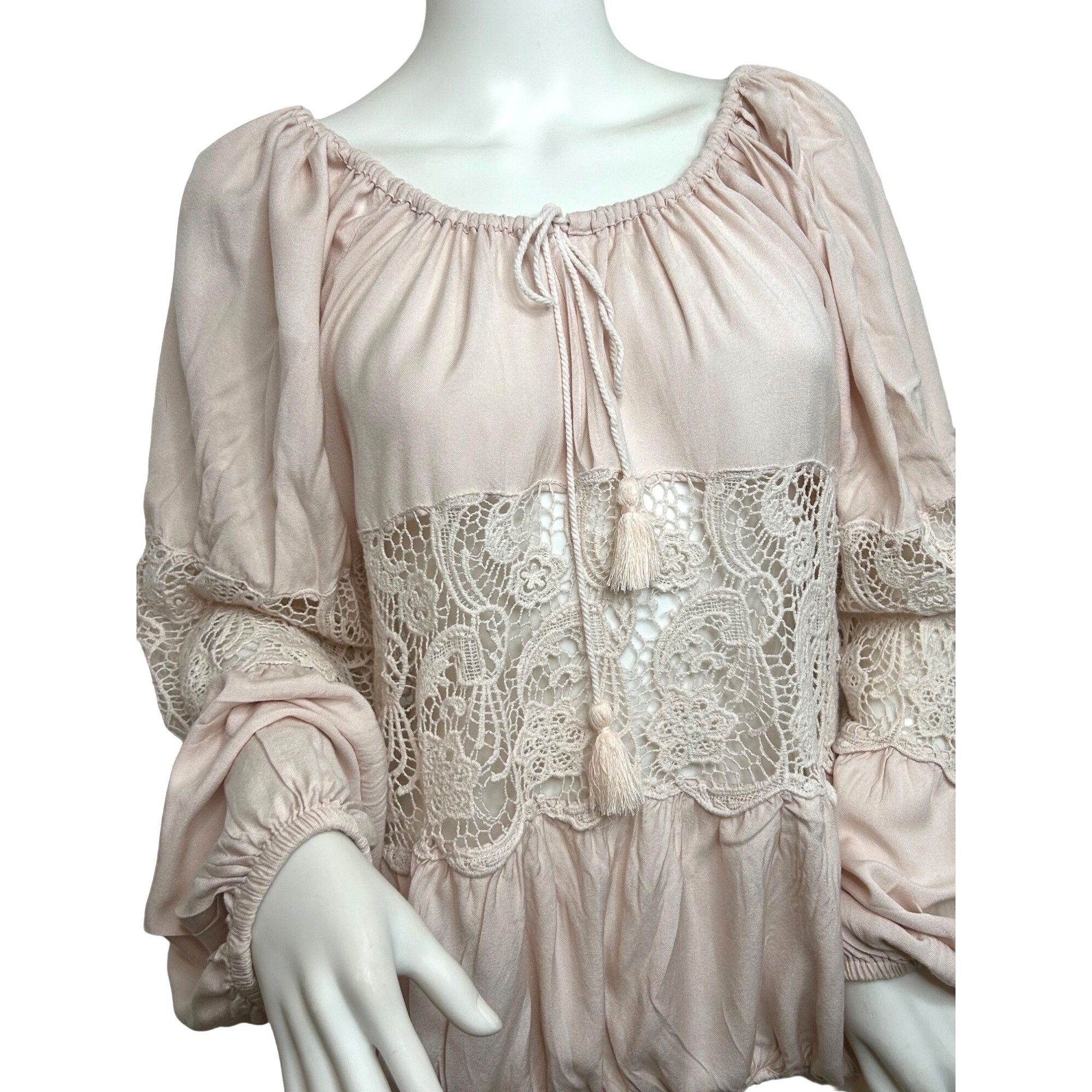 Free People Free People. Blouse S/P Pink, Lace Tassels Balloon Long Slee Size S / US 4 / IT 40 - 7 Thumbnail