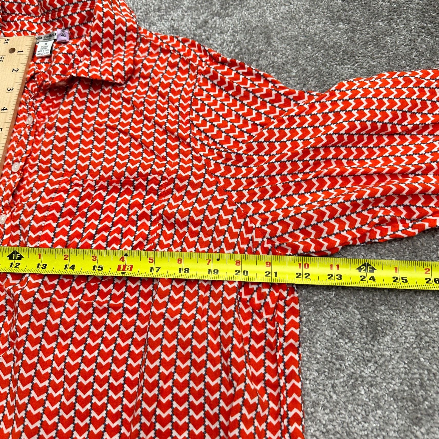 Vintage Dalia Shirt Women 1X Red Geometric Long Sleeve Button-Up Tunic Plus Womens Size XL / US 12-14 / IT 48-50 - 7 Thumbnail