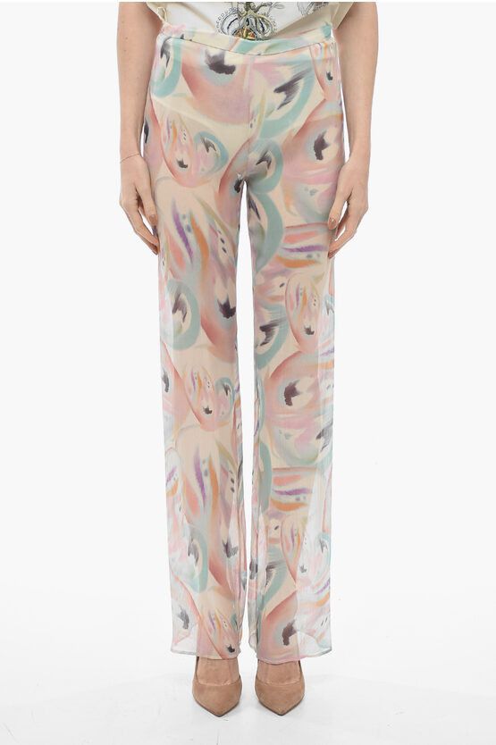 image of Etro Silk Chiffon Palazzo Pants With Abstract Pattern in Pink, Women's (Size 30)