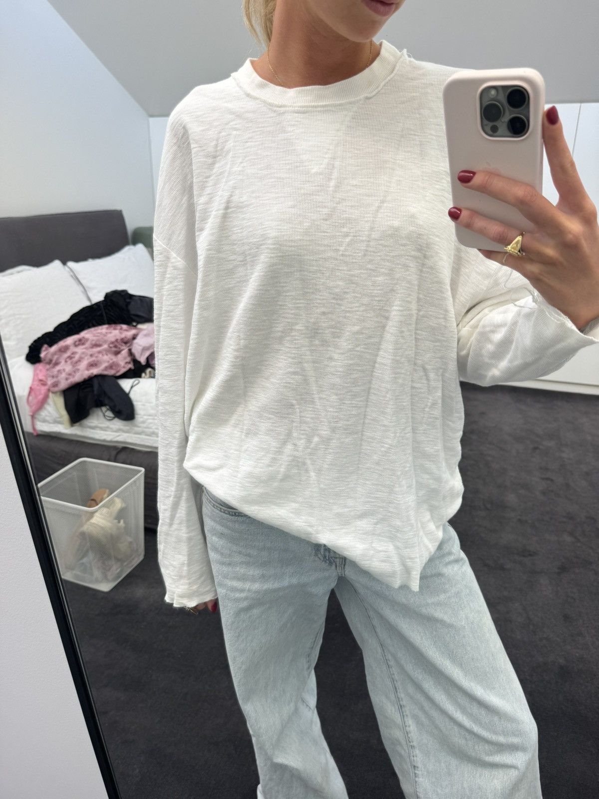 Designer White waffle long sleeve tee Size M / US 6-8 / IT 42-44 - 1 Thumbnail