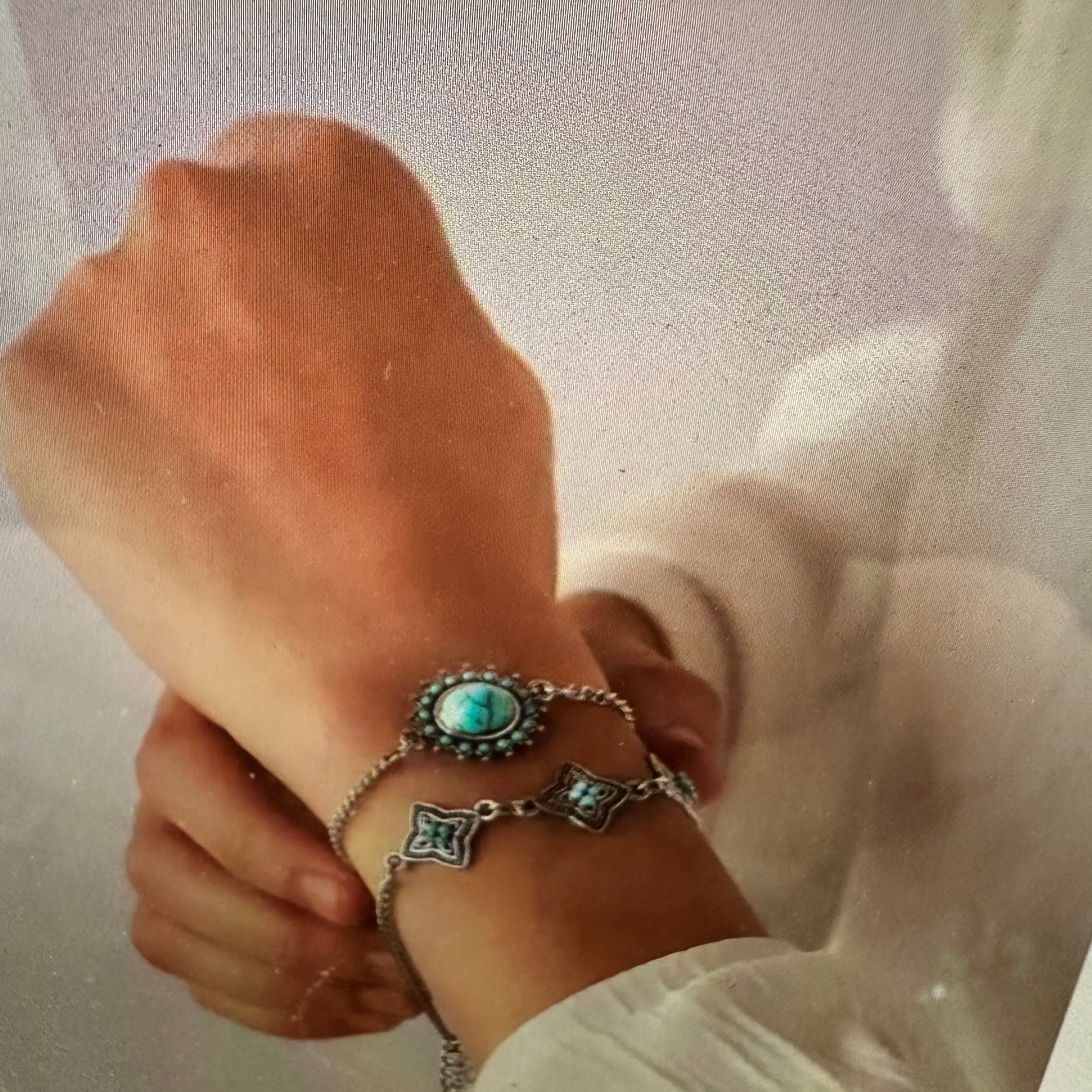 Other Bohemian Vintage Turquoise and Stainless Steel Floral Bracel Size ONE SIZE - 3 Thumbnail
