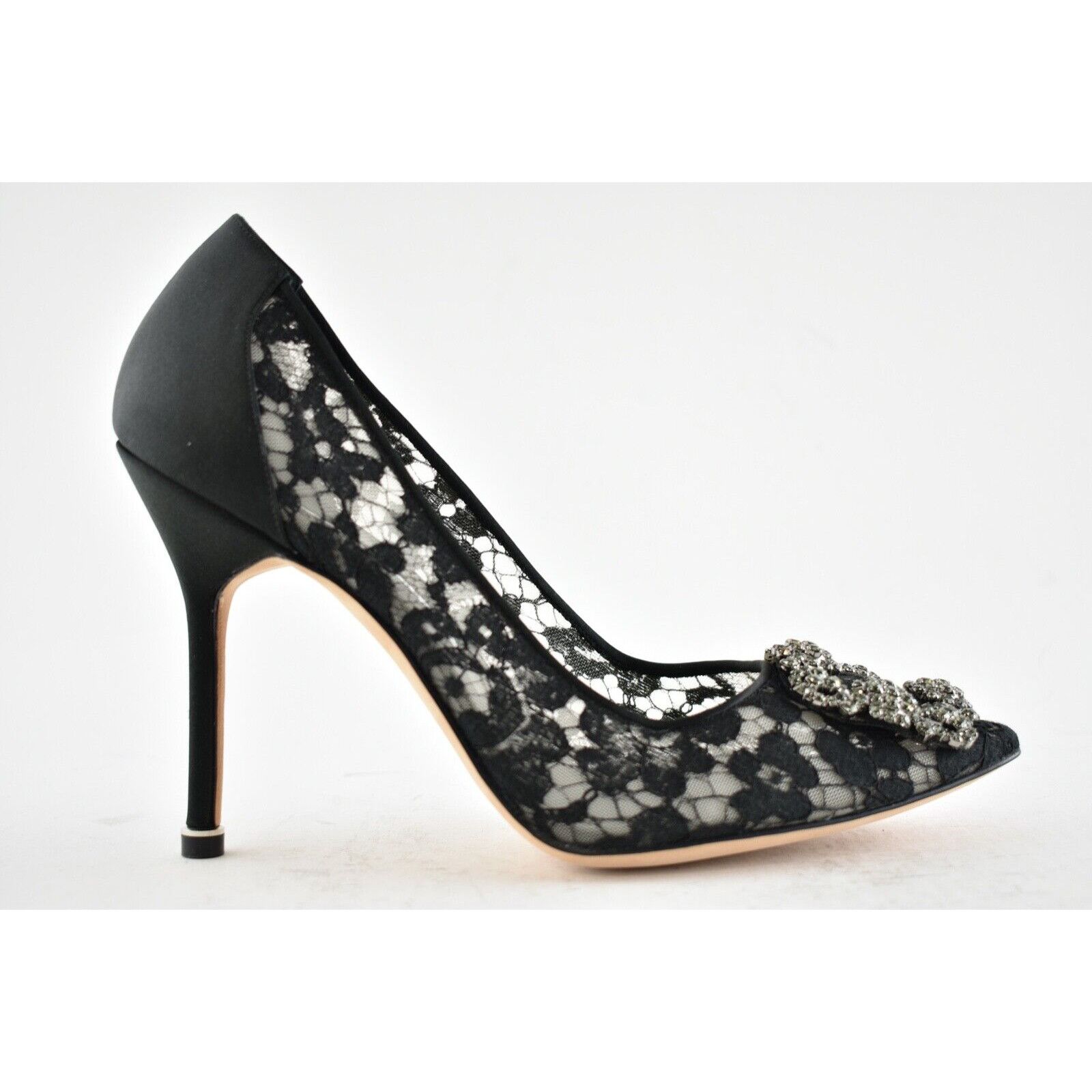 Manolo Blahnik Hangisila Hangisi 105 Lace Crystal Buckle Heel Pump 39.5 Size US 9.5 / IT 39.5 - 3 Thumbnail