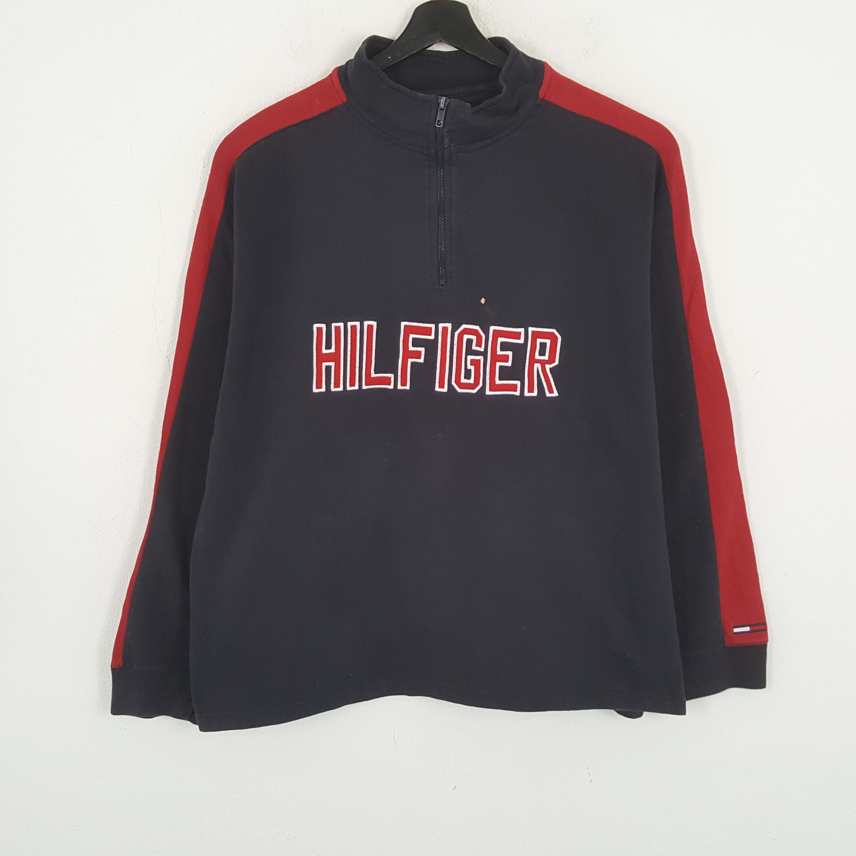 Tommy Hilfiger × Tommy Jeans × Vintage TOMMY HILFIGER Center Spellout Half Zipper Sweatshirt Size US XL / EU 56 / 4 - 1 Thumbnail