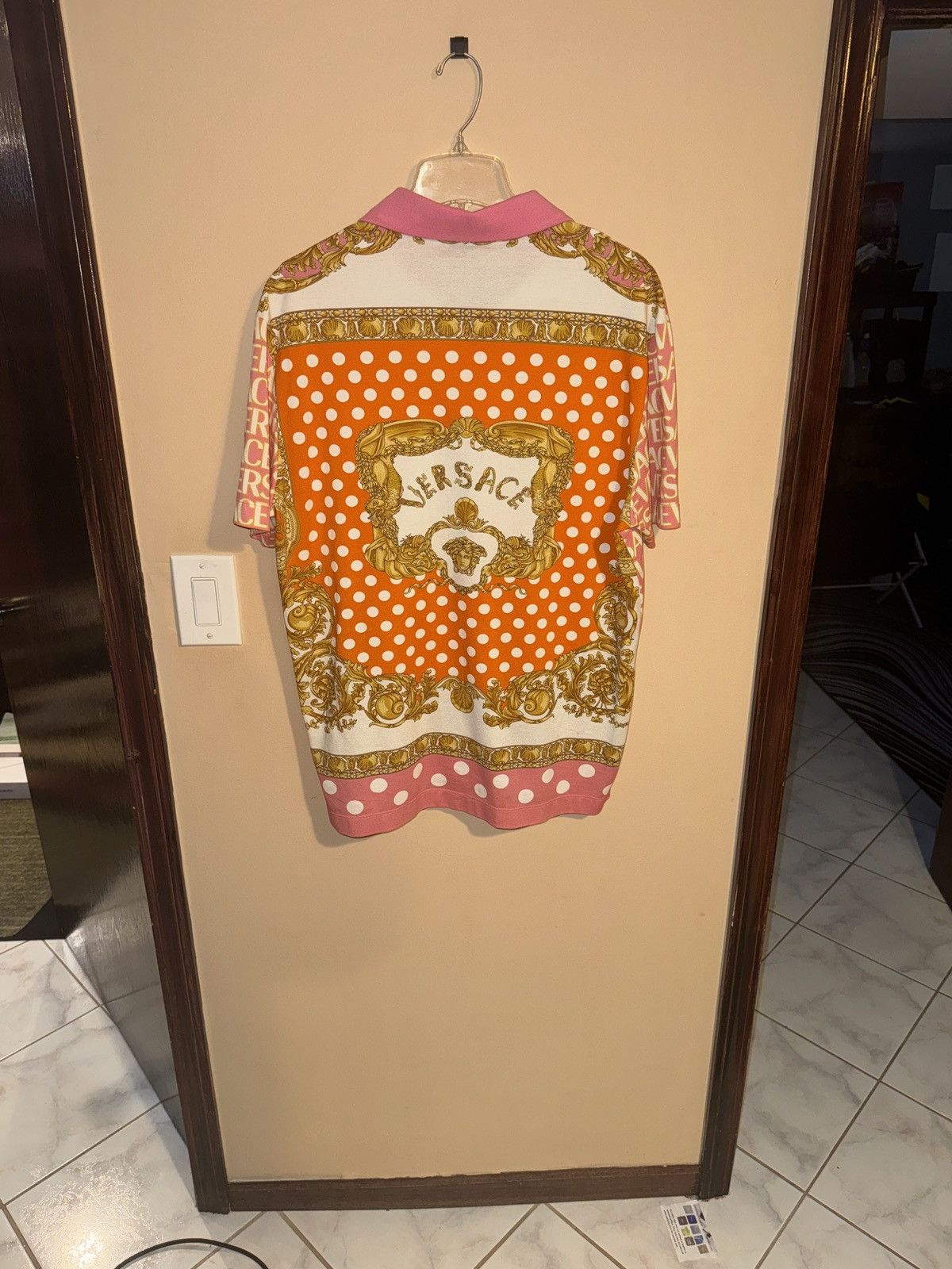 Versace Versace Logo-print Short-sleeve Polo Shirt In Pink Ivory Size US XL / EU 56 / 4 - 1 Thumbnail