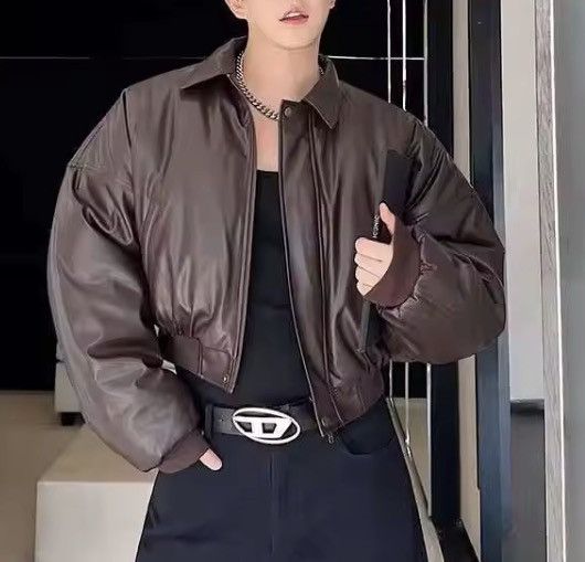 Japanese Brand CROPPED Vegan Leather Bomber Jacket - Boxy Streetwear Puffer Size US M / EU 48-50 / 2 - 7 Thumbnail