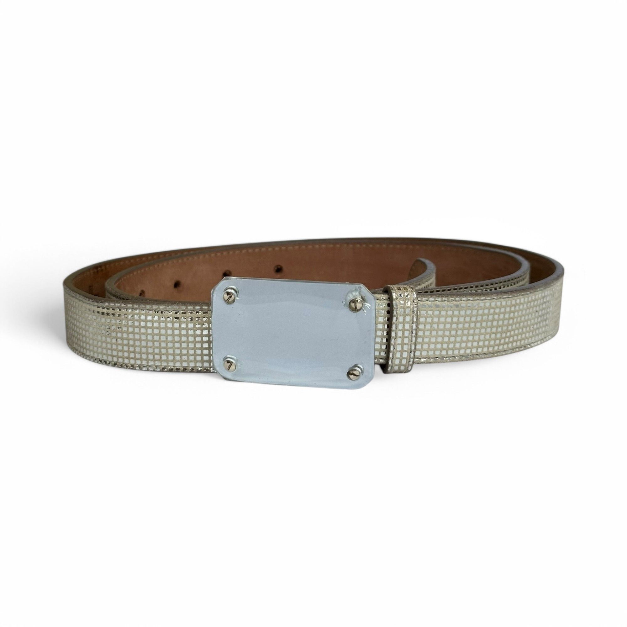 Fendi Belt Glass Buckle Shiny Reflective Champagne Gold
