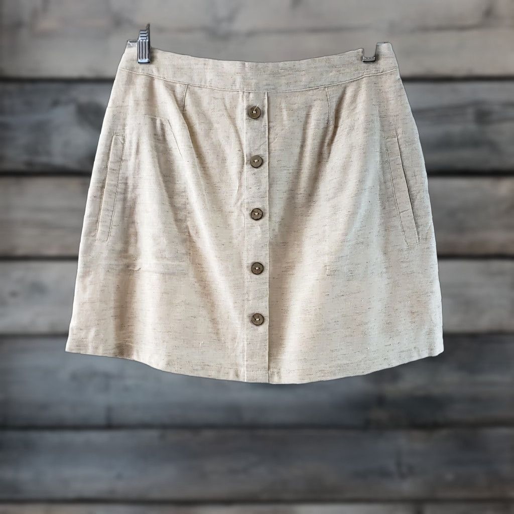 Vintage Altar'd State Skirt S Beige Linen Blend Zip A-Line Womens XS? Size 28" / US 6 / IT 42 - 1 Thumbnail