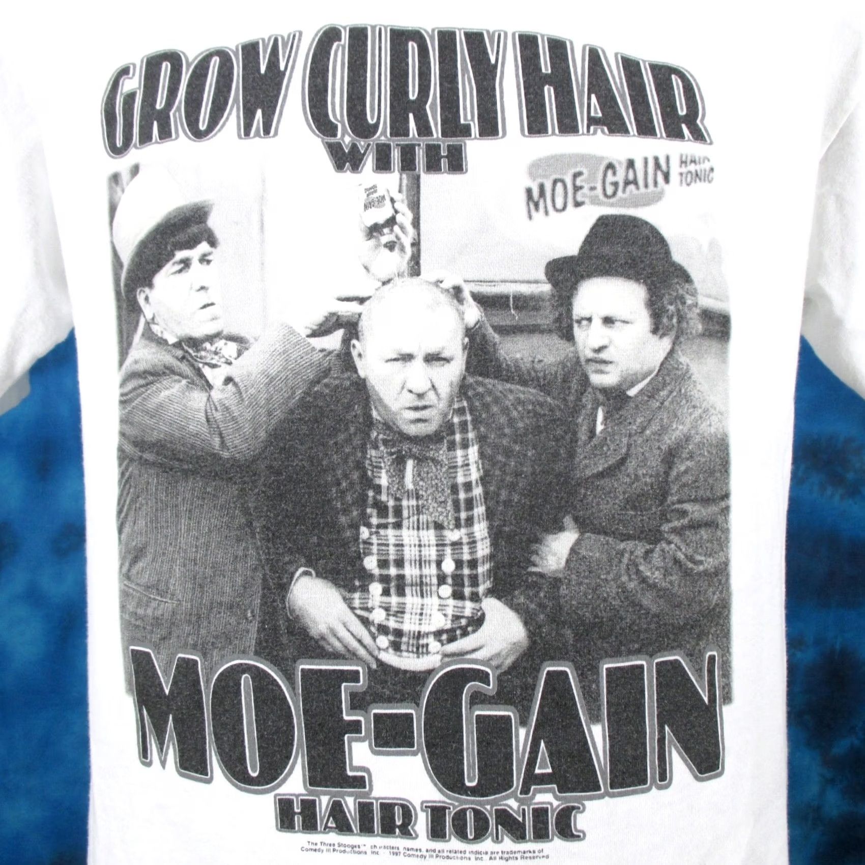 Vintage vintage THE THREE STOOGES MOE-GAIN HAIR TONIC T-Shirt M white 80s 90s adult Mens comedy shirt Size US M / EU 48-50 / 2 - 5 Thumbnail
