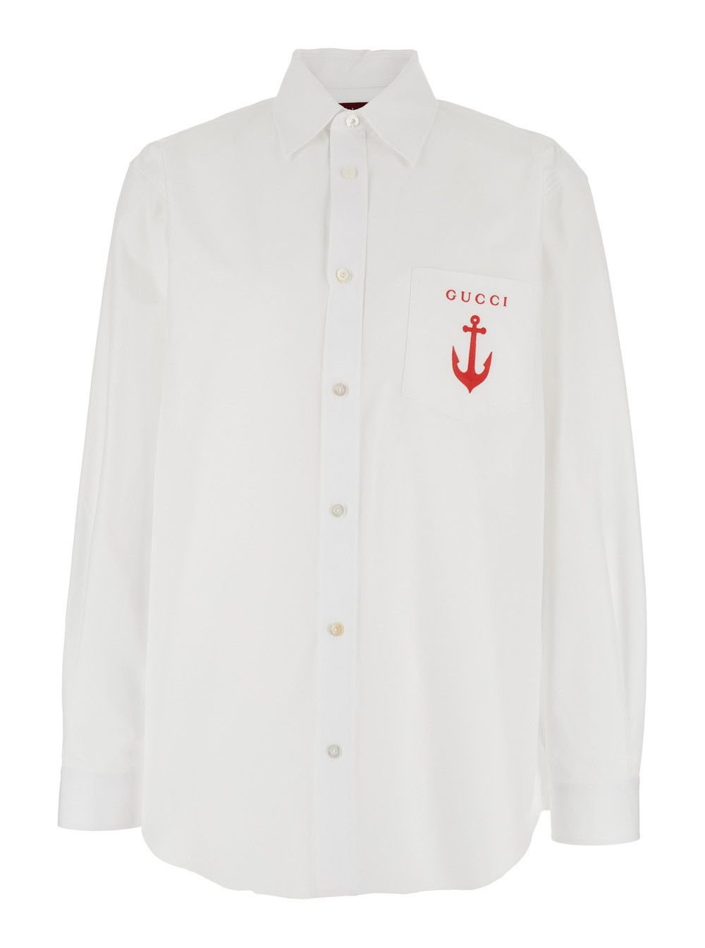 Gucci White Shirt with Classic Collar and Logo Detail on the Front in Cotton Man Size US M / EU 48-50 / 2 - 1 Thumbnail