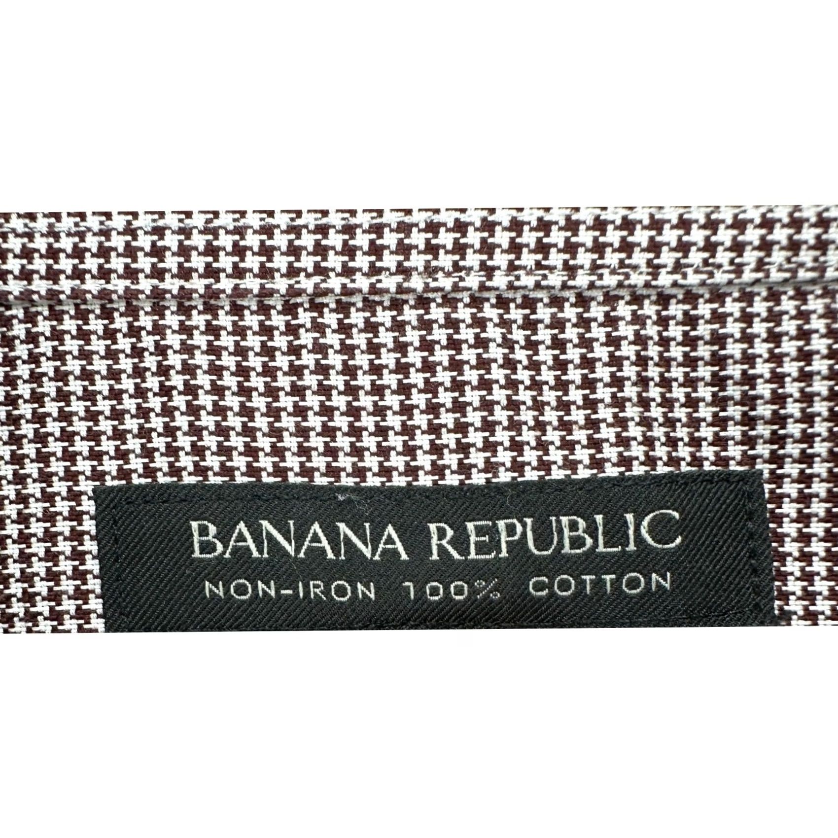Banana Republic Banana Republic Mens Button-Up Shirt Large Maroon Houndstooth Cotton Non Iron Slim Size US L / EU 52-54 / 3 - 4 Thumbnail