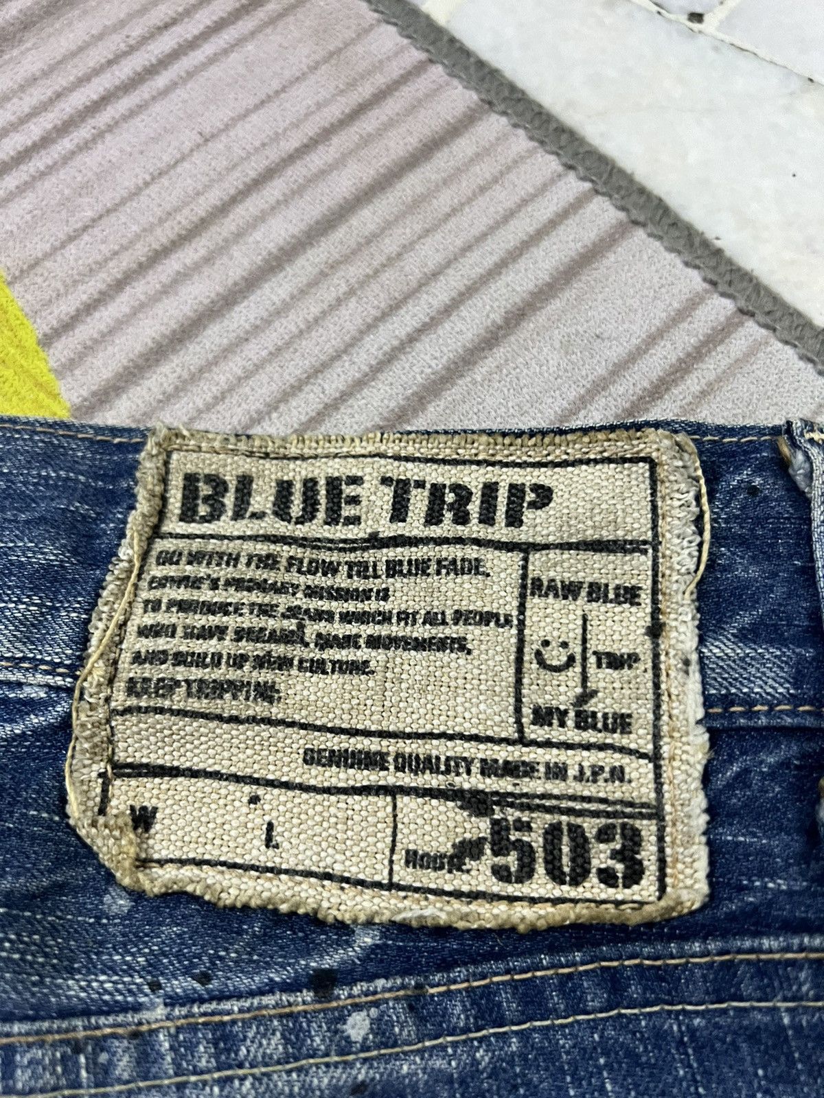 Edwin × Japanese Brand VTG EDWIN 503 BLUE TRIP SPLATTER DISTRESSED JEANS Size US 31 - 21 Thumbnail