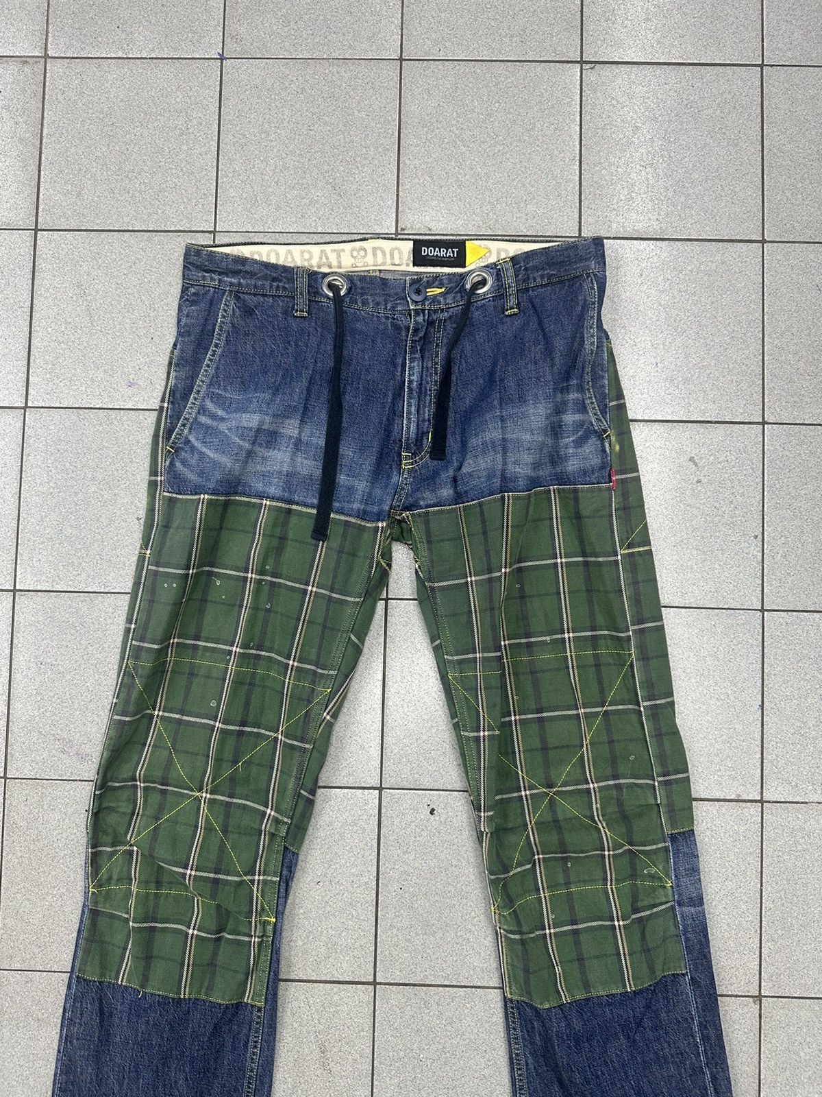 Japanese Brand 🇯🇵 DOARAT Double Knee Plaid/Denim Size US 35 - 3 Thumbnail