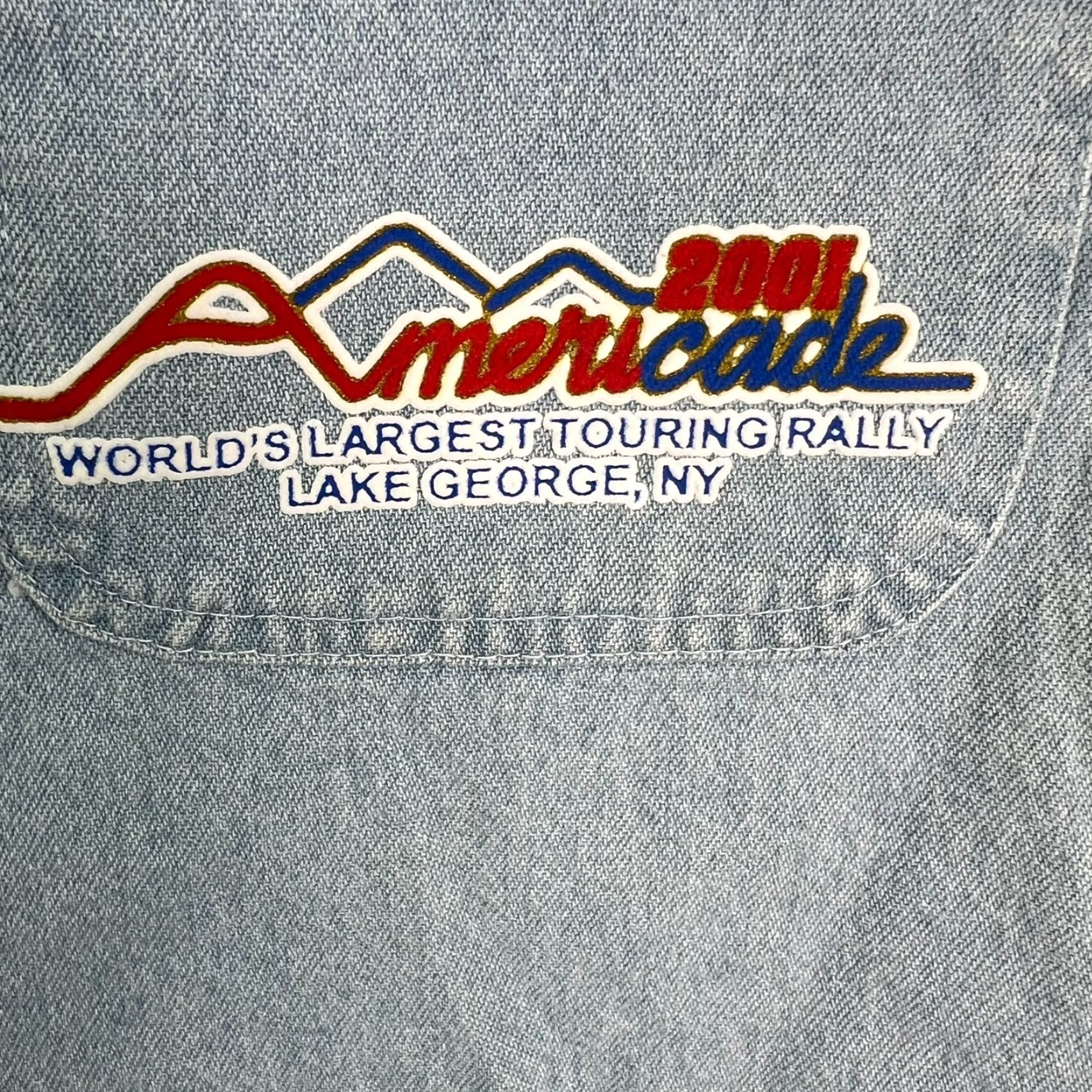 George VINTAGE Biker Design Denim Vest Womens 2001 Lake George Rally Blue Graphic Short Sleeveless XL Size XL / US 12-14 / IT 48-50 - 4 Thumbnail