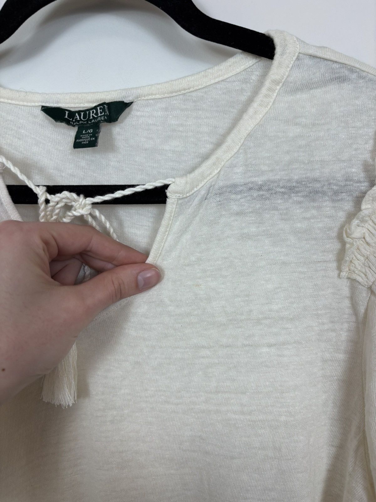 Lauren Ralph Lauren Lauren Ralph Lauren Women’s Ivory Linen Long Sleeve Blouse Size L / US 10 / IT 46 - 15 Thumbnail