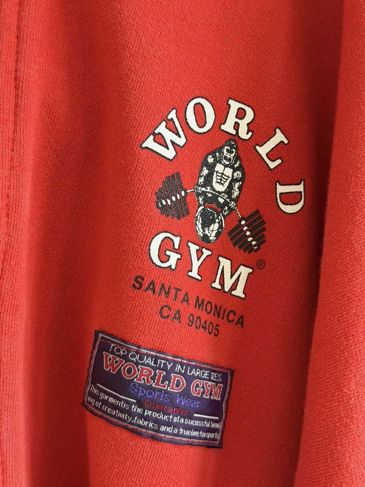 Vintage *RARE* 1980s WORLD GYM TWO-TONE GORILLA BODYBUILDING HOODIE Size US XL / EU 56 / 4 - 4 Thumbnail