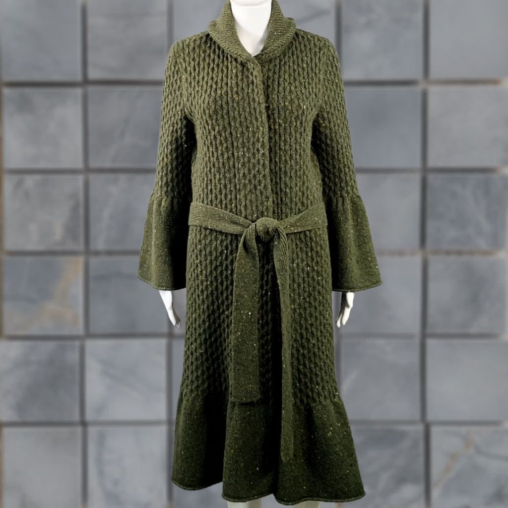 Carolina Herrera CAROLINA HERRERA Green Virgin Wool Cashmere Blend Cable Knit Coat XS Women Size XS / US 0-2 / IT 36-38 - 1 Thumbnail