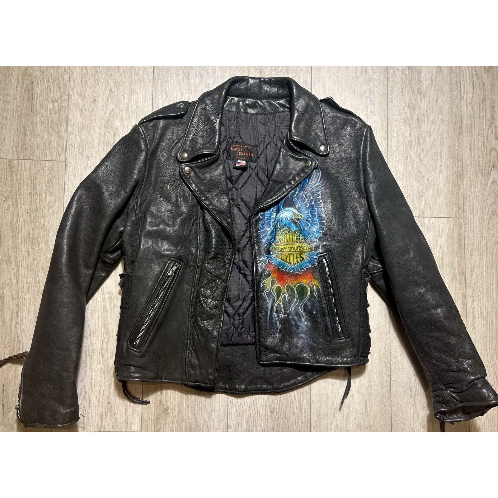 Leather VTG Leather Biker Jacket Airbrushed Harley Davidson Art L Size US L / EU 52-54 / 3 - 2 Thumbnail