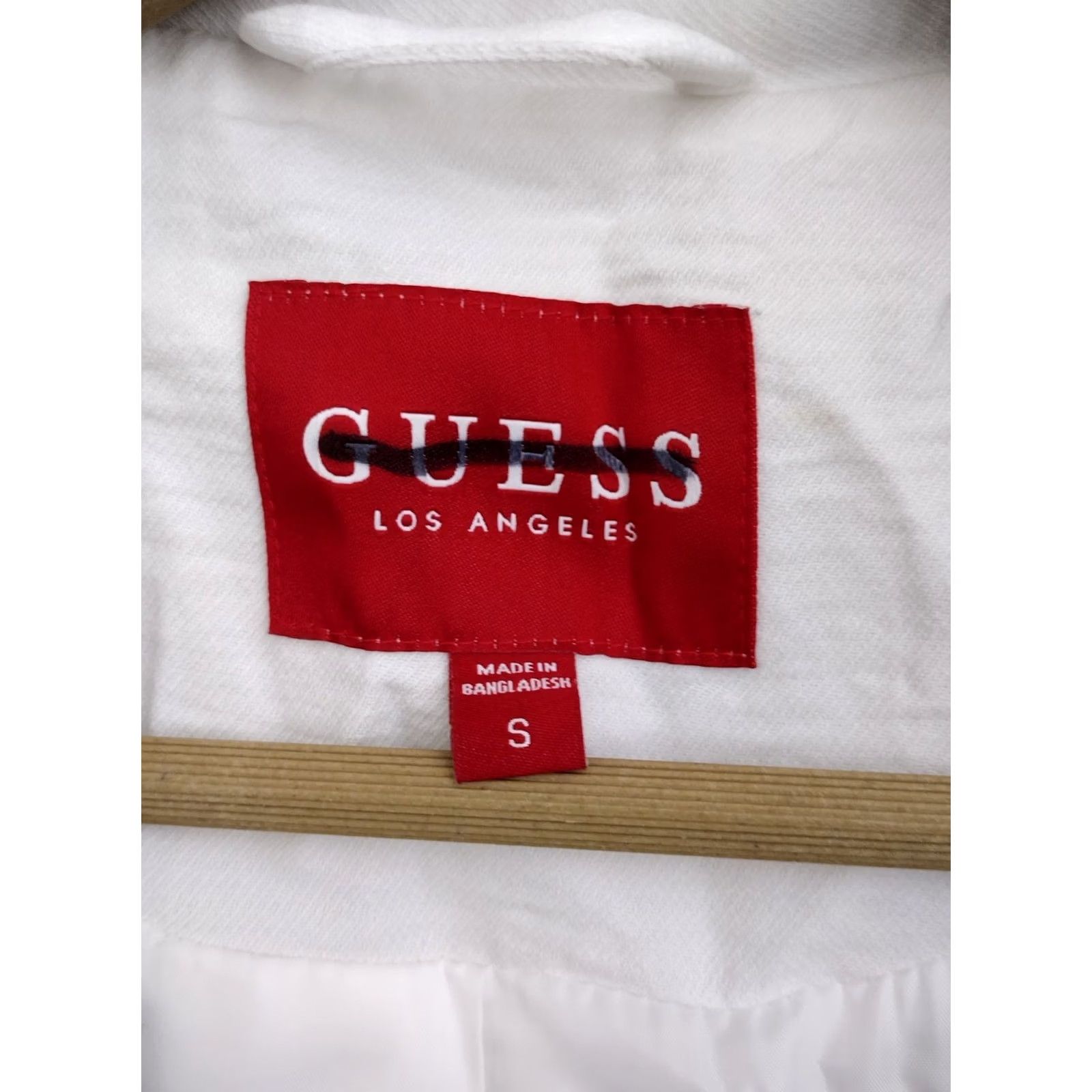 Guess GUESS Blazer Shirt Womens Ivory 3/4 Sleeve Cotton Blend Mid-Length Solid Front Pockets Jacket, Casual, Regular Fit, Size S, Designer, Ivory, Women Size S / US 4 / IT 40 - 6 Thumbnail