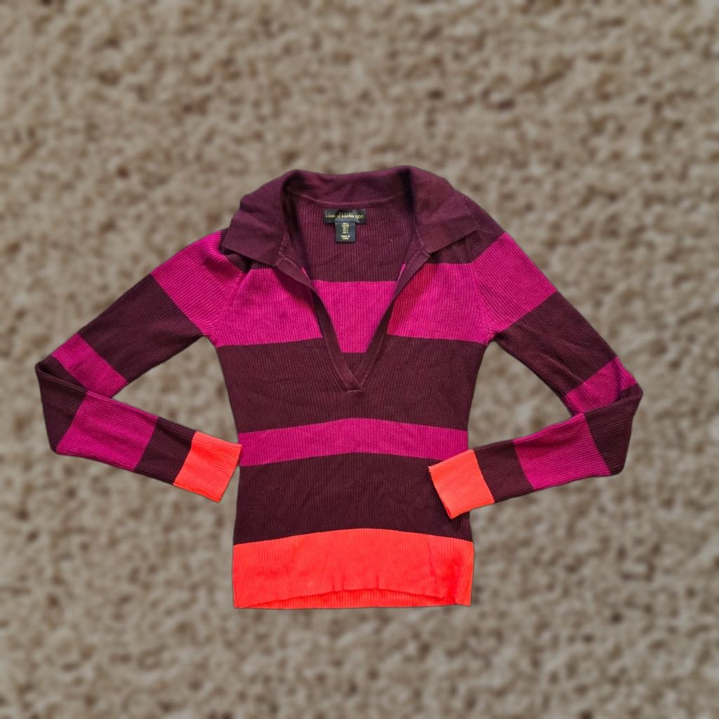 House of Harlow House Harlow Sweater Womens Size Small Purple Orange Rugby Stripe Ribbed Casual Size S / US 4 / IT 40 - 1 Thumbnail