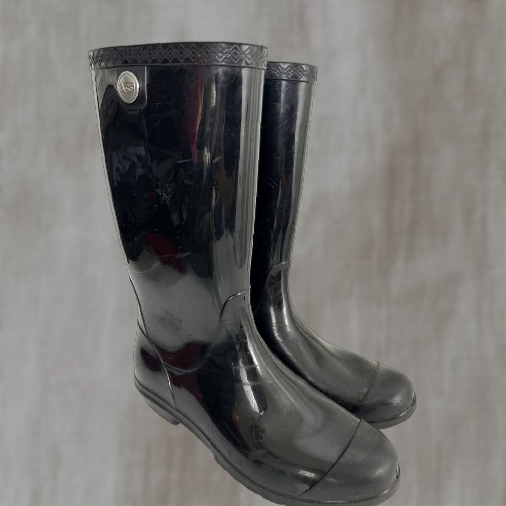 Ugg UGG Women Rain Boots Shaye Black Glossy Finish Waterproof 10 Size Rubber Size US 10 / IT 40 - 1 Thumbnail