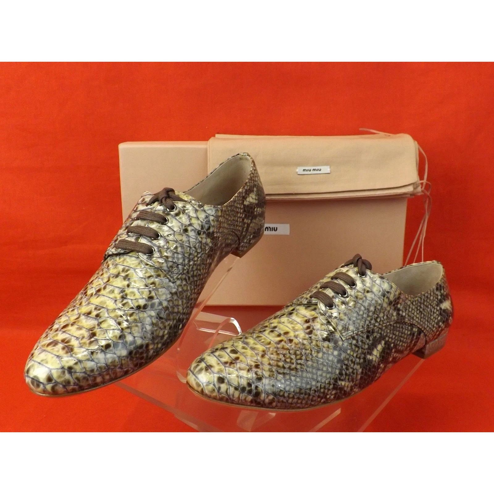 Miu Miu MIU MIU PRADA GRAY PYTHON PRINTED LEATHER FLATS OXFORDS 41.5 Size US 11.5 / IT 41.5 - 4 Thumbnail