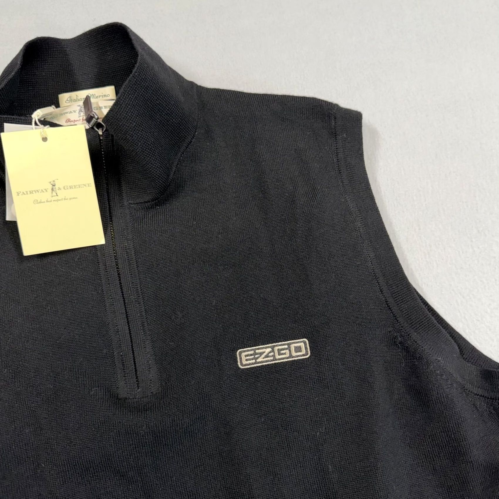 Vintage Fairway & Greene Sweater Vest Mens L Black 1/4 Zip Mock Neck Golf EZGO Size US L / EU 52-54 / 3 - 3 Thumbnail
