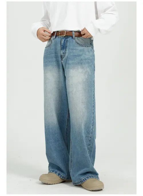 Hypebeast × Japanese Brand × Jean Japanese loose all-match blue straight wide-leg jeans Size US 32 / EU 48 - 1 Thumbnail
