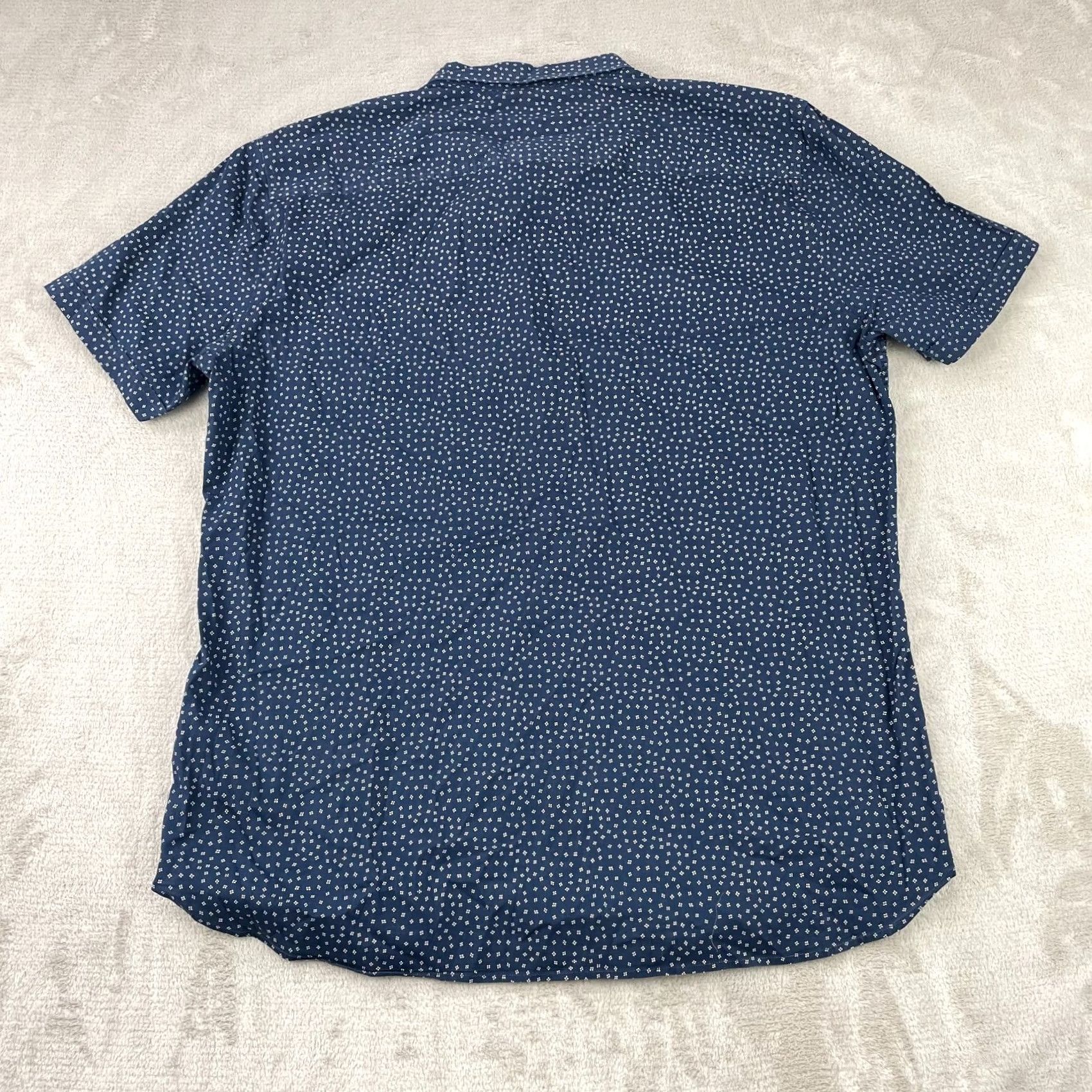 John Varvatos John Varvatos Luxe Shirt Men L Navy Geometric Slim Short Sleeve Button-Up Collared Twill Cotton Spandex Size US L / EU 52-54 / 3 - 6 Thumbnail
