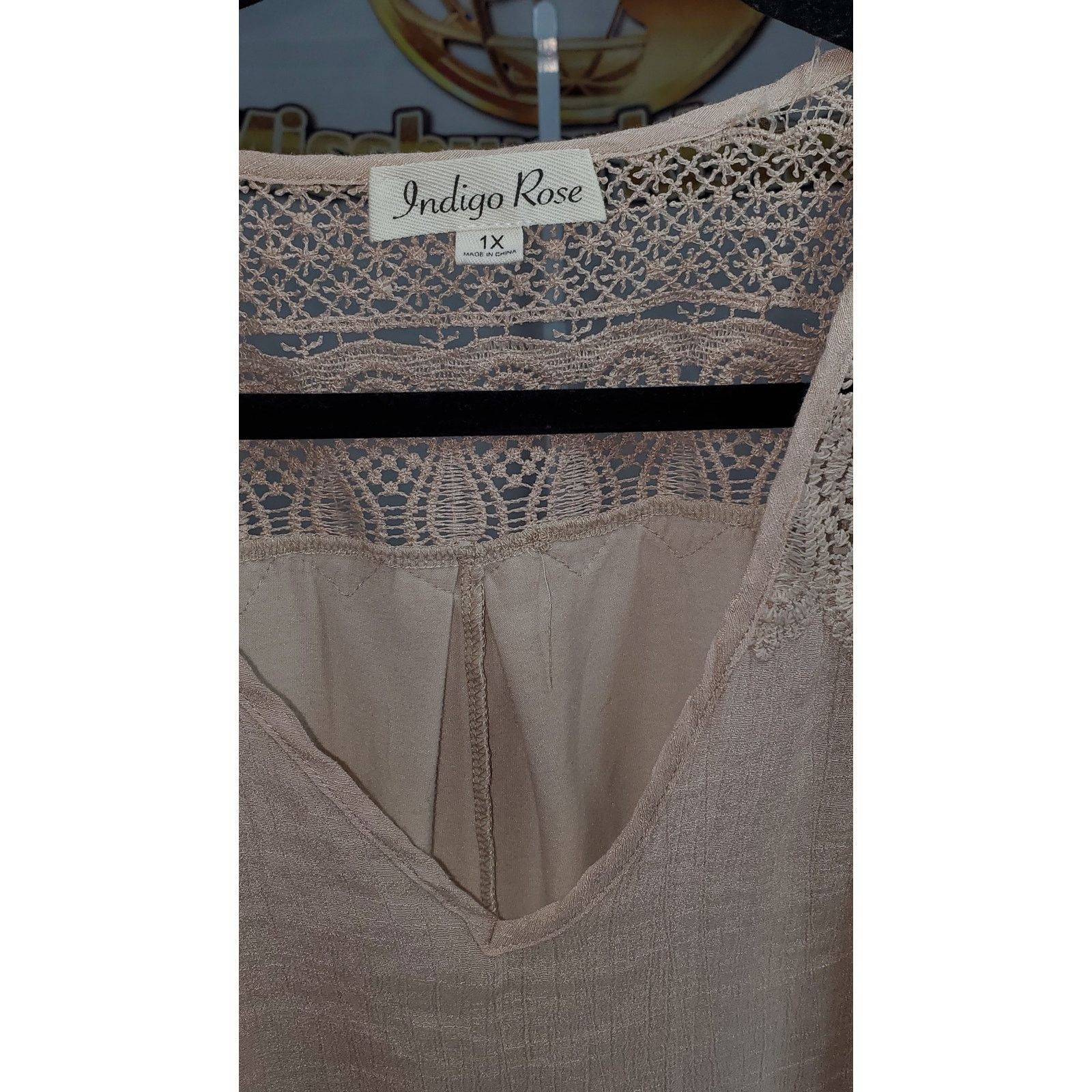 Other Indigo Rose Beige Lace Shoulder Blouse Short Sleeve Top 1X Size XL / US 12-14 / IT 48-50 - 4 Thumbnail
