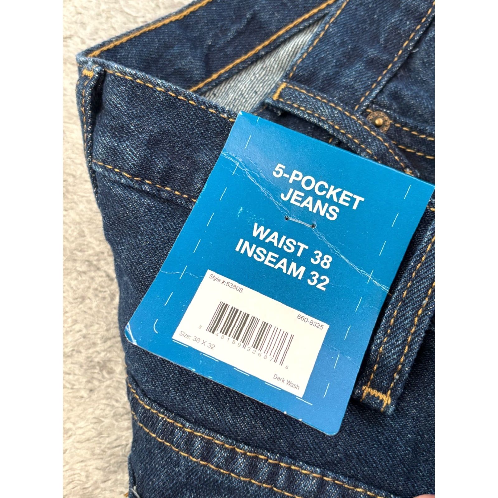 Wrangler VINTAGE? No. NWT Rugged Wear Jeans Mens 38x32 Dark WashBlue Denim Straight Leg 5 Pocket Work Size US 38 / EU 54 - 2 Thumbnail