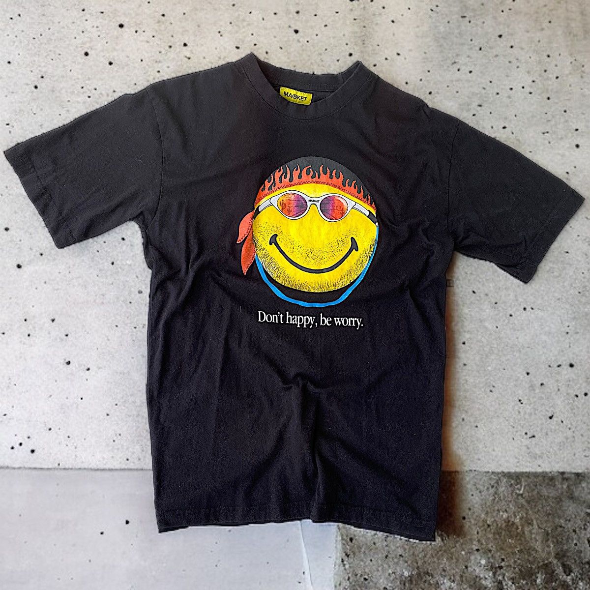 ミュージシャン DOTS Don't Worry, Be Happy L/S TEE MARKET SMILEY DON'T HAPPY, BE WORRY T-SHIRT | White Men's T