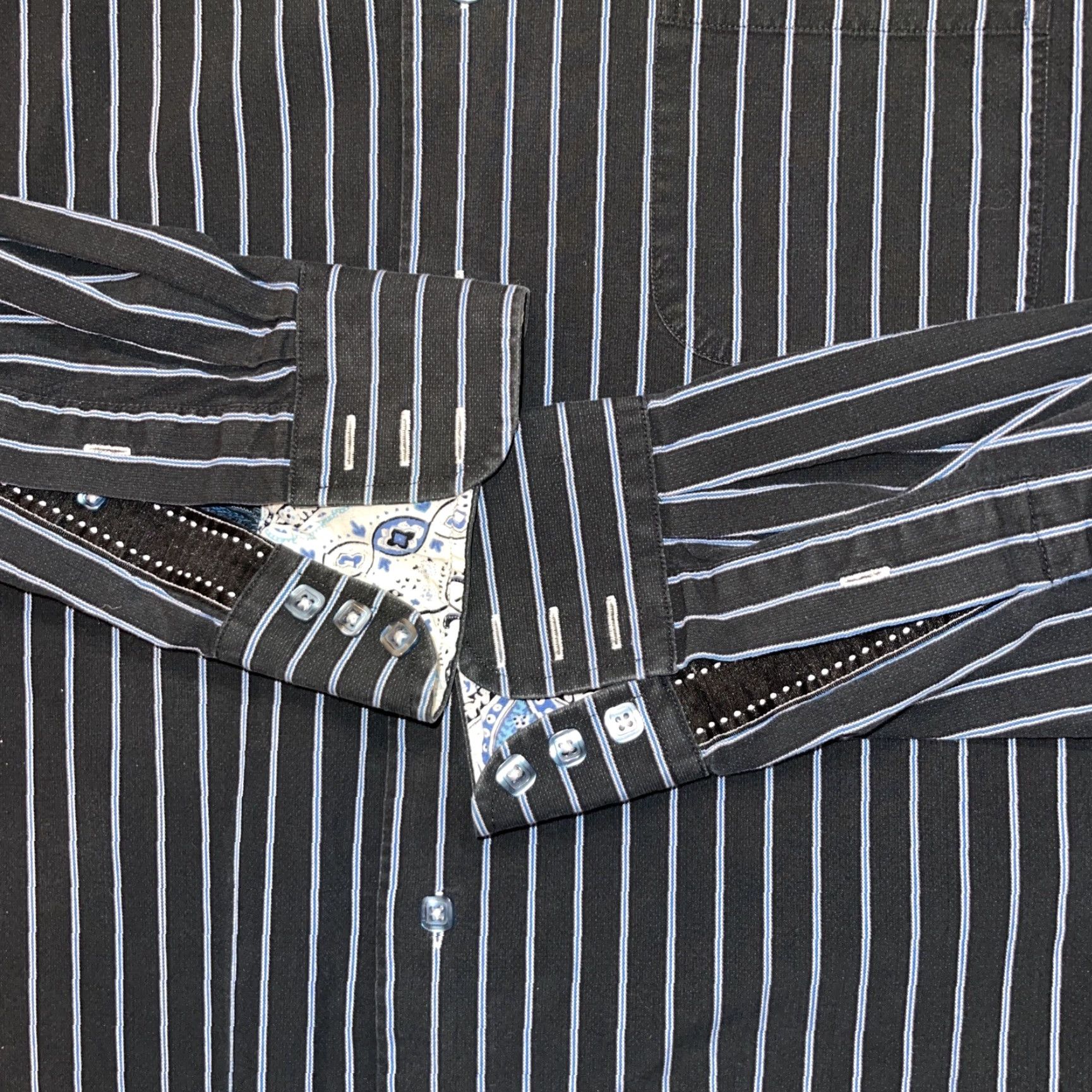 Luchiano Visconti VINTAGE Luchiano Visconti Dress Shirt Men’s XL Blue Striped French Cuff Cotton Shirt Size 46R - 6 Thumbnail