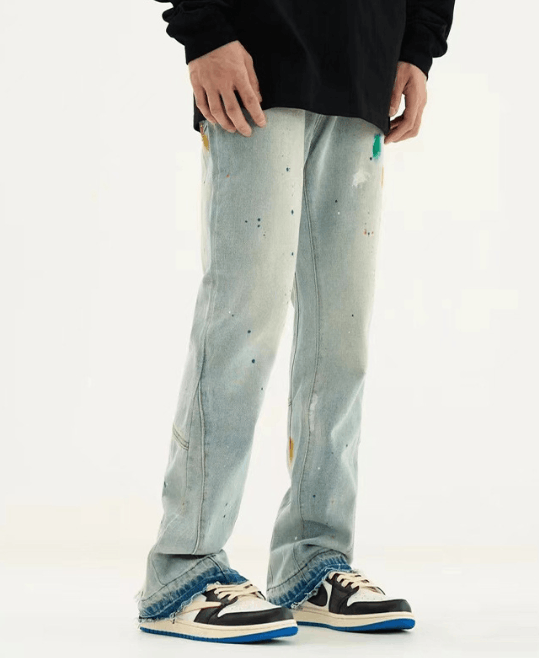Japanese Brand × Jean High street trend straight loose ink-splashed jeans Size US 32 / EU 48 - 2 Thumbnail