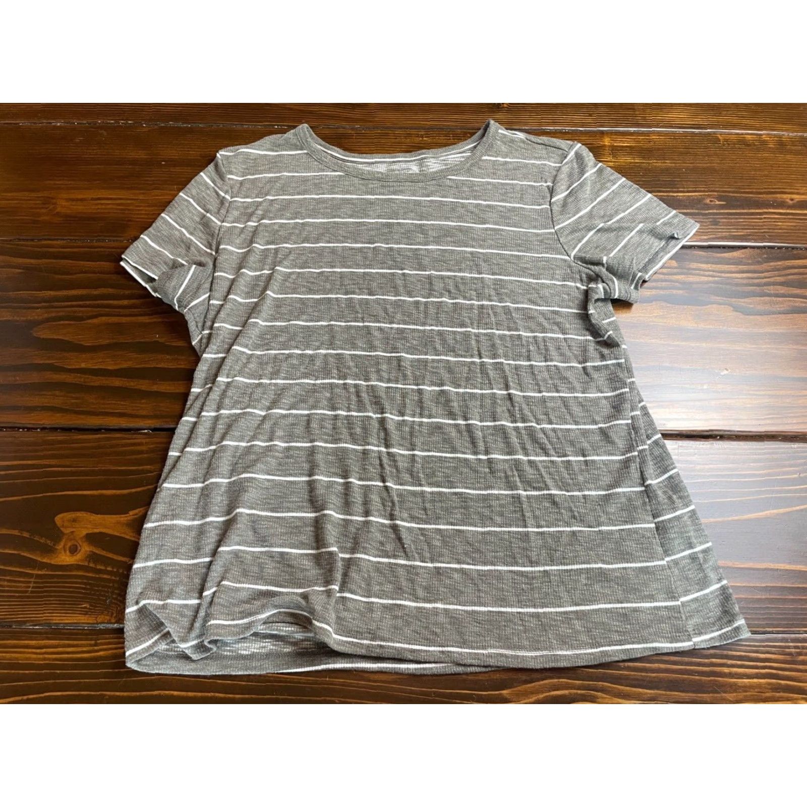 Vintage Maurices 24/7 T-Shirt Women's XXL Gray Heather White Stripes Ribbed Tee Shirt Size XXL / US 16-18 / IT 52-54 - 2 Thumbnail