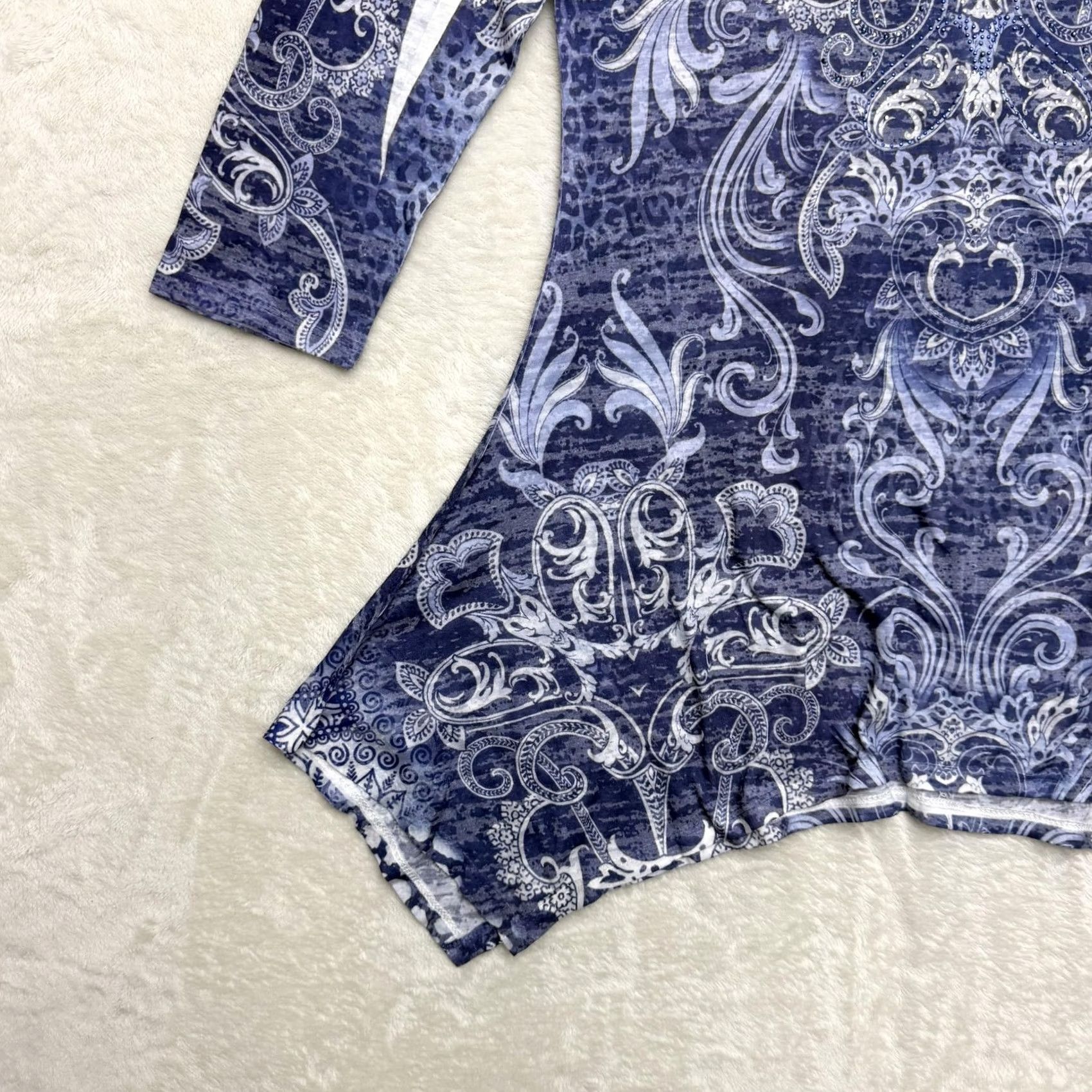 Vintage Jess & Jane Tunic Shirt Womens Small Blue Paisley V-Neck 3/4 Sleeve Top Size S / US 4 / IT 40 - 6 Thumbnail